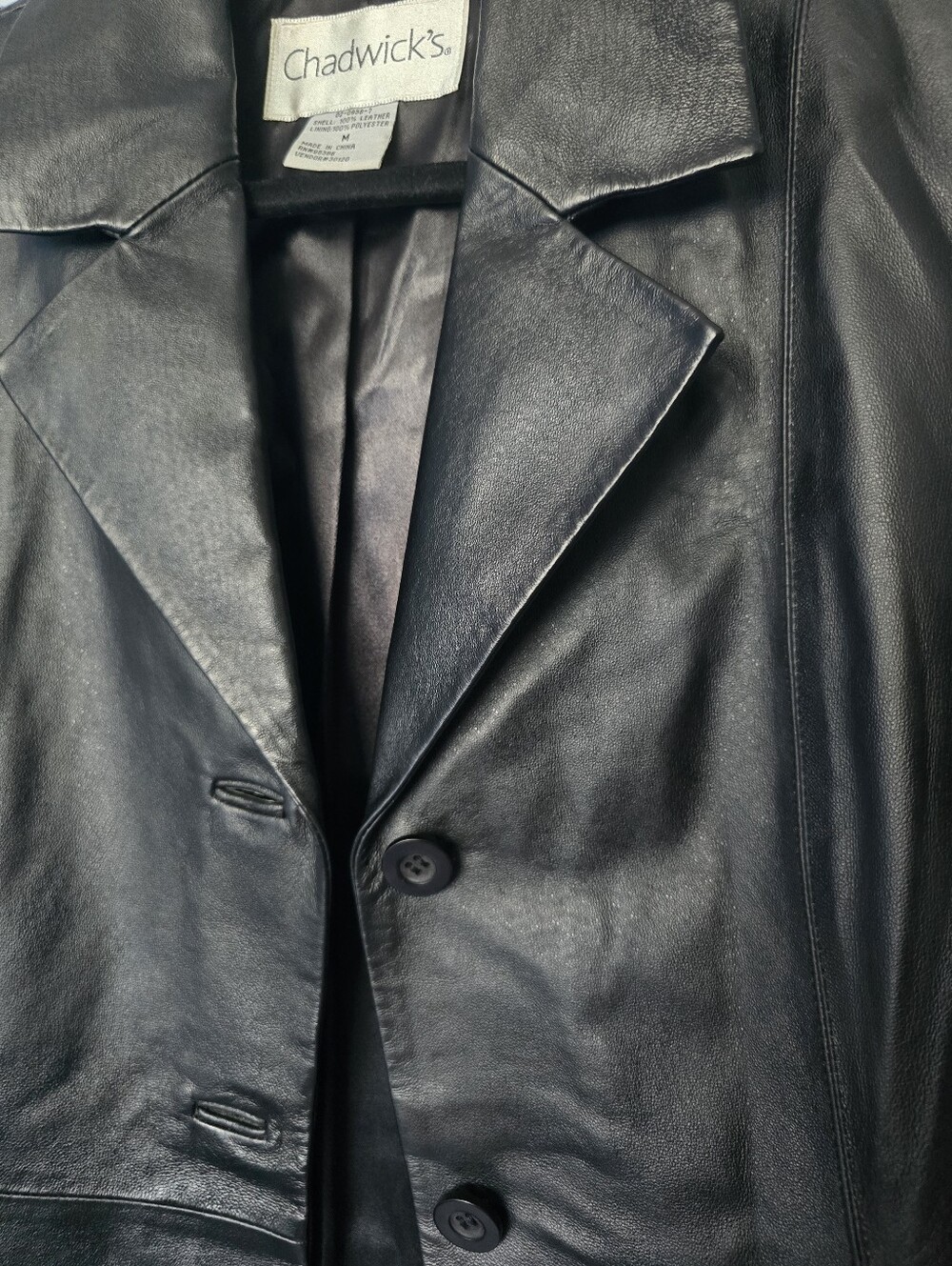 Vntg Chadwicks Women's Black 100% Leather Trench Coat Size M - Picture 5 of 13